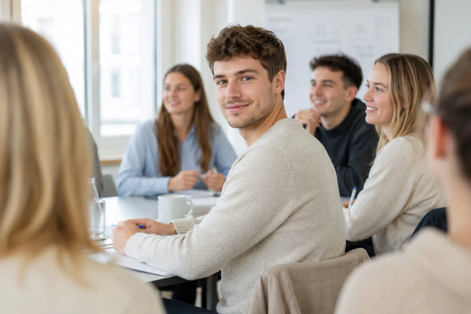 Teilnehmende eines Seminars im Gespräch